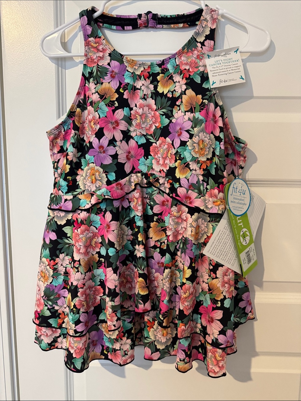 Floral Swim Coverup Tunic in Black with Multi-Color Flowers